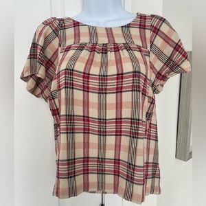 Maeve Anthropologie tan, red black top size small.